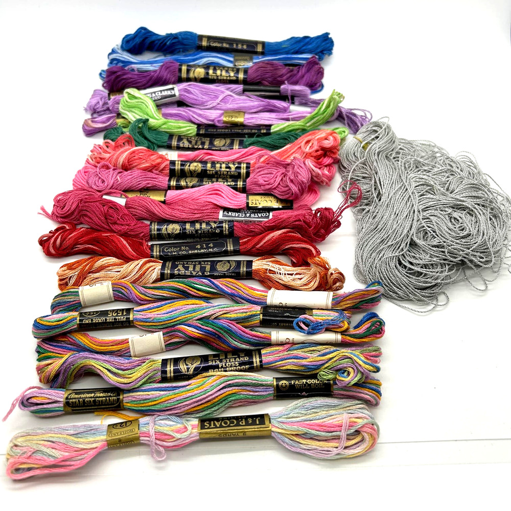 Embroidery Floss Mixed Lot Of 24 +‎ Metallic Floss Assorted Colors and Brands